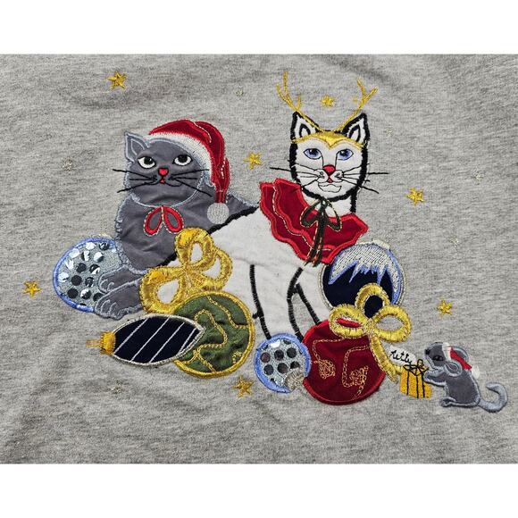 Vintage Bobbie Brooks cat Christmas applique ugly sweater holiday kittens L + - Picture 5 of 8
